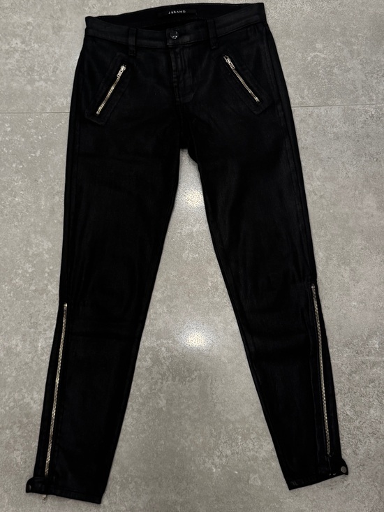 J Brand Denim - J Brand Black Skinny Coated Jeans with Zip Accents